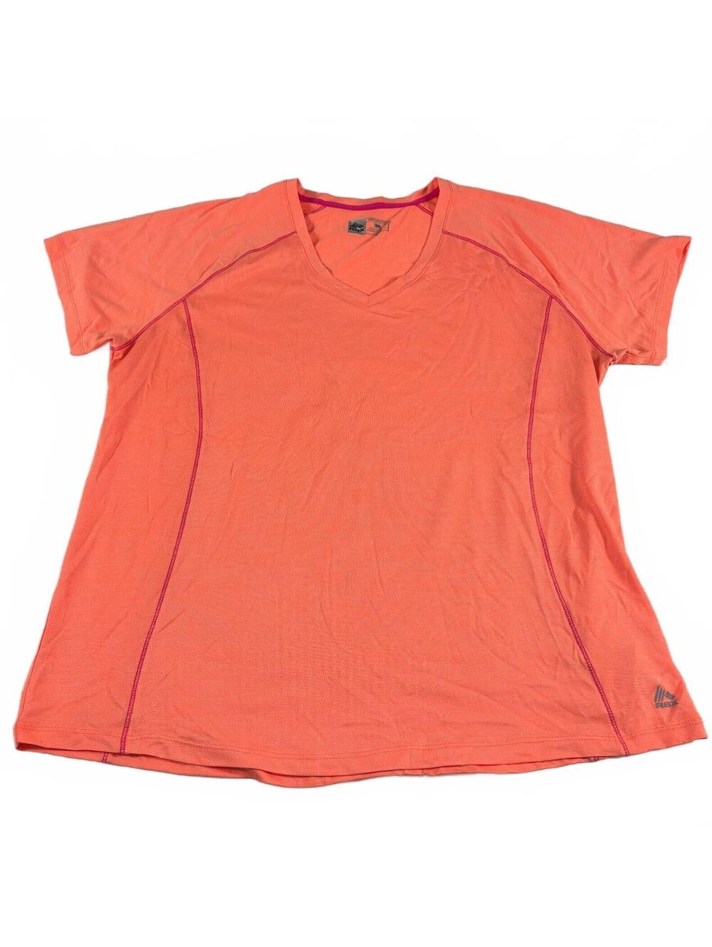 RBX Women's Bright Orange Pink Stripe Active Workout Top V-Neck 2X
